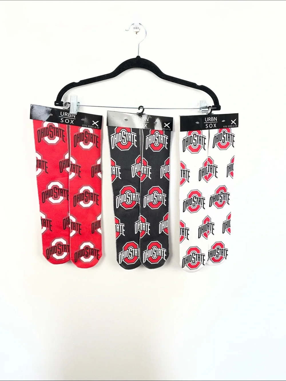 URBN Sox Ohio State Men 3 Pair Socks - Red, Black, White - Licensed Team Design